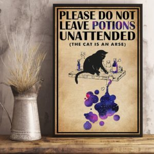 Please Do Not Leave Potions Unattended Black Cat Vintage Poster, Canvas