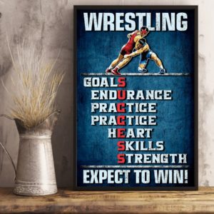 Wrestling Goals Skills Strength Expect To Win Vintage Poster, Canvas