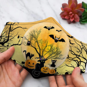 Black Cat And Pumpkin Halloween Face Mask