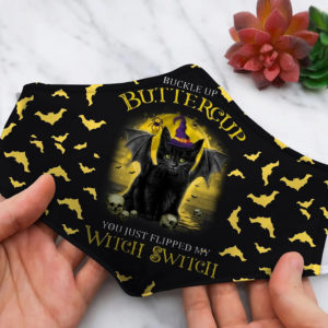 Buckle Up Buttercup Black Cat Face Mask