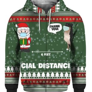 6 Feet Social Distancing Border Collie And Santa Claus 3D Ugly Christmas Sweater