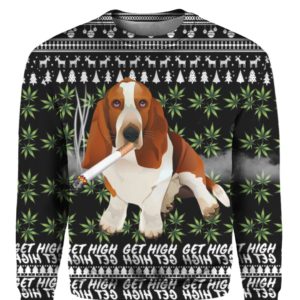 Basset Hound Get High Cannabis 3D Ugly Christmas Sweater Hoodie