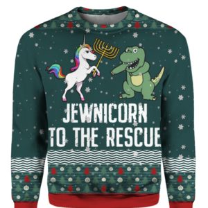 Jewnicorn To The Rescue 3D Ugly Christmas Sweater Hoodie
