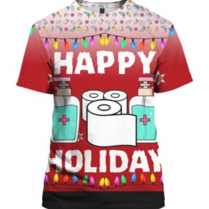 Happy Holidays Toilet Paper Hand Sanitizer 3D Ugly Christmas Sweater Hoodie