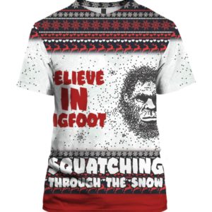 Believe In Bigfoot Squat Ching Through The Snow 3D Ugly Christmas Sweater Hoodie