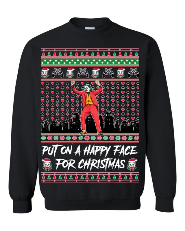 Joker Put on a Happy Face for Christmas Ugly Christmas Sweater