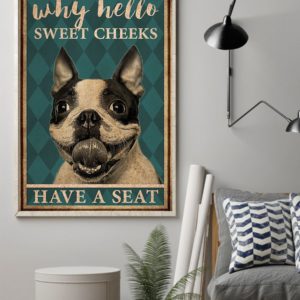 Boston Terrier Why Hello Sweet Cheeks Vintage Poster, Canvas