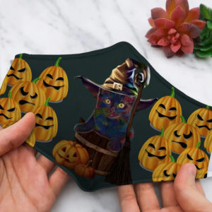 Pumpkin And Bat Black Cat Halloween Face Mask