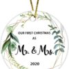 Our First Christmas Engaged 2020 Mr & Mrs Newlywed Decoration Romantic Couples Ornament