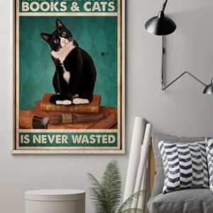 Black Cat Time Spent With Books And Cats Is Never Wasted Vintage Poster, Canvas