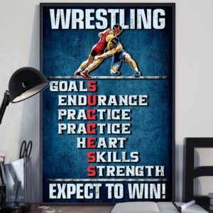 Wrestling Goals Skills Strength Expect To Win Vintage Poster, Canvas