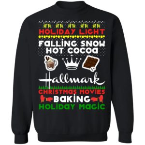 Holiday Light Falling Snow Hot Cocoa Hallmark Christmas Movies Baking Holiday Magic Ugly Christmas Sweater