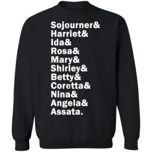 Sojourner Harriet Ida Rosa Mary Shirley Betty Coretta Nina Angela Assata Shirt, LS, Hoodie