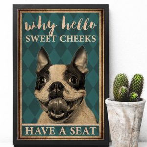 Boston Terrier Why Hello Sweet Cheeks Vintage Poster, Canvas