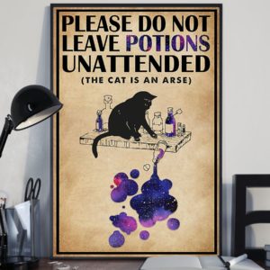 Please Do Not Leave Potions Unattended Black Cat Vintage Poster, Canvas