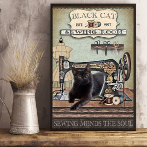 Black Cat Sewing Room Sewing Mends The Soul Vintage Poster, Canvas