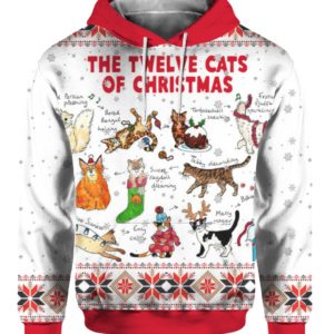 The Twelve Cats of Christmas 3D Ugly Christmas Sweater Hoodie
