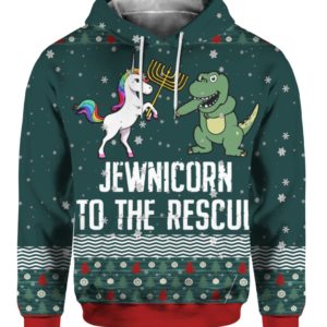 Jewnicorn To The Rescue 3D Ugly Christmas Sweater Hoodie