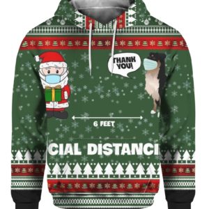 6 Feet Social Distancing Border Collie And Santa Claus 3D Ugly Christmas Sweater