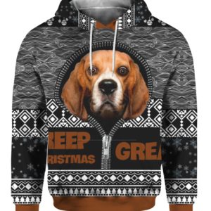 Beagle Keep Christmas Great 3D Ugly Christmas Sweater Hoodie