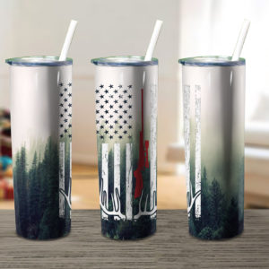 Buck Deer Us Flag Hunting Skinny Tumbler