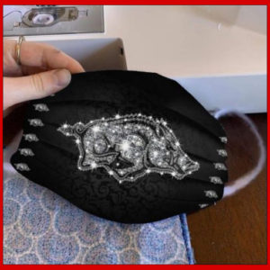 Arkansas Razorbacks glitter diamond cloth face mask reusable