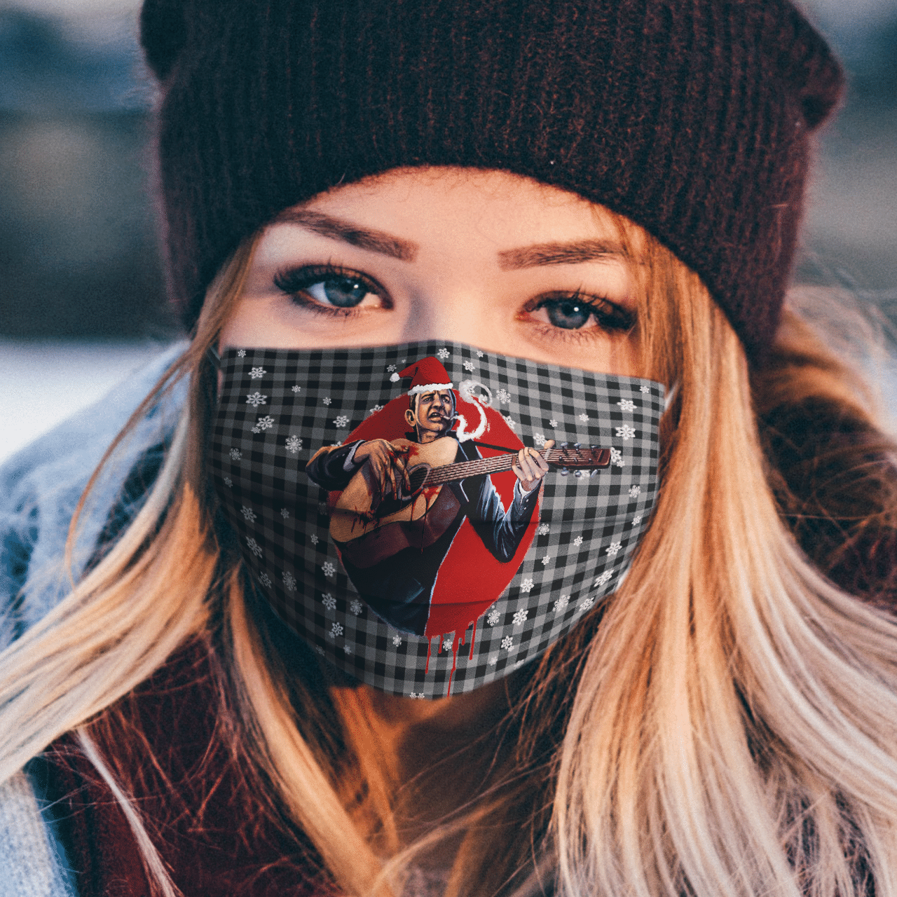 Johnny Cash Merry Christmas Face Mask