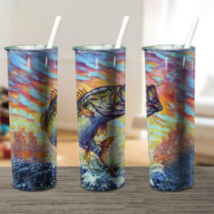 Bass Fish Jumping Water Fishing Skinny Tumbler