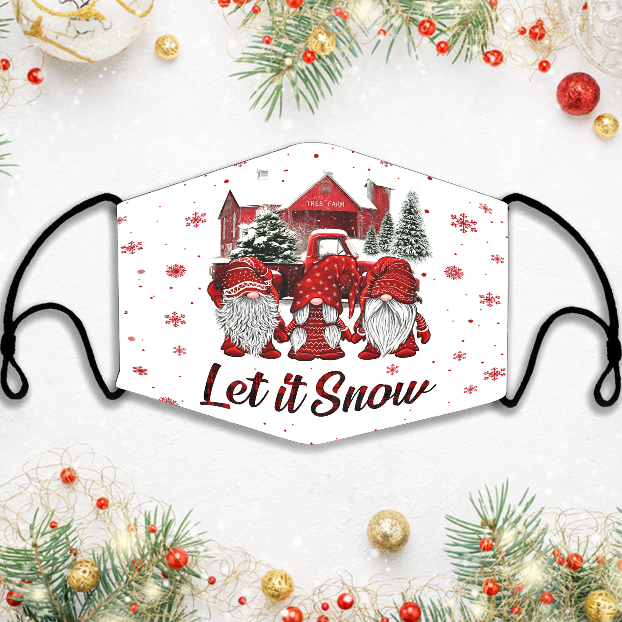 Gnome Let It Snow Christmas Elf Face Mask Gnome Let It Snow Christmas Elf Face Mask