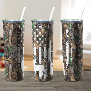 Deer Flag American Hunting Skinny Tumbler