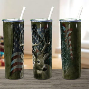 Deer And Flag American Skinny Tumbler
