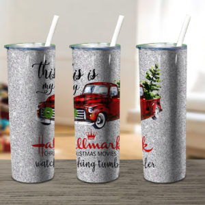 Christmas Movie Watching Skinny Tumbler