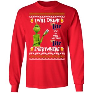 Grinch I Will Drink Miller Lite Here And There Everywhere Sweatshirt