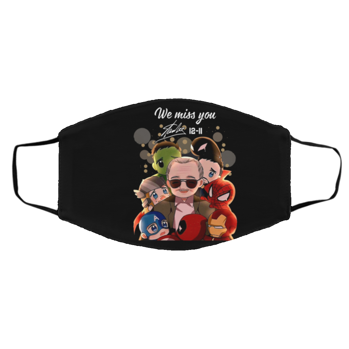 Marvel Avengers Chibi Characters We Miss You Stand Lee 12-11 face mask