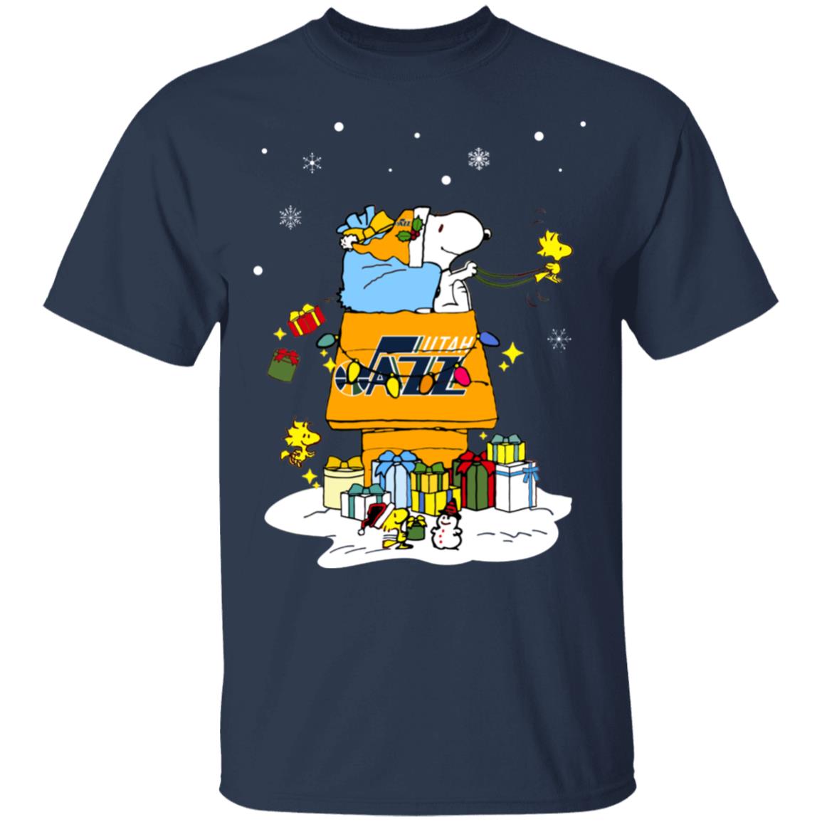 Utah Jazz Santa Snoopy Wish You A Merry Christmas Shirt