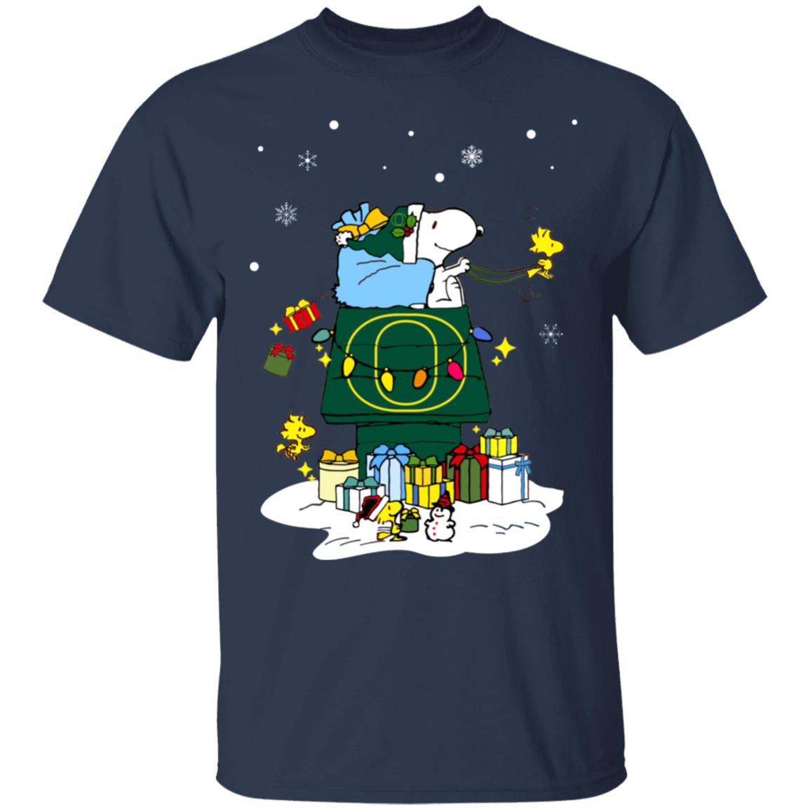 Oregon Ducks Santa Snoopy Wish You A Merry Christmas Shirt