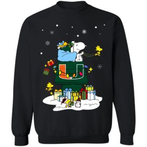 Miami Hurricanes Santa Snoopy Wish You A Merry Christmas Shirt