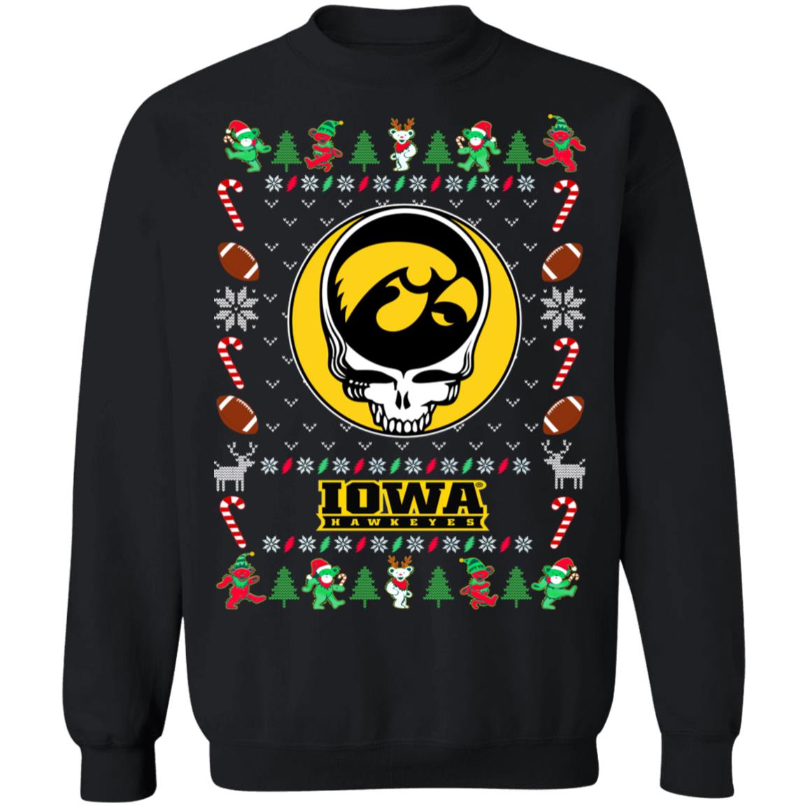 Iowa Hawkeyes Gratefull Dead Ugly Christmas Sweater Iowa Hawkeyes Gratefull Dead Ugly Christmas Sweater