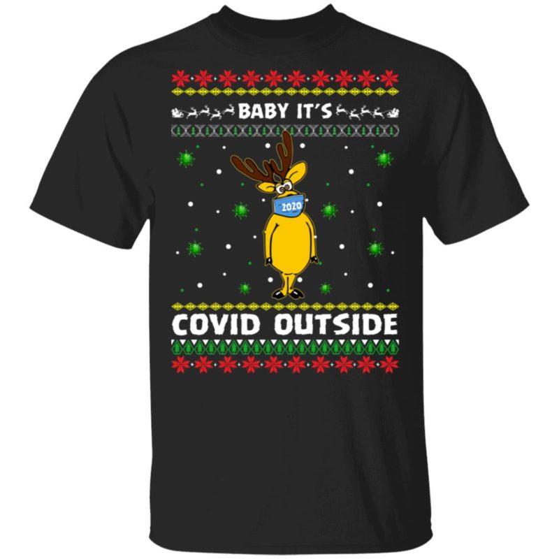Baby It’s Covid Outside Funny Reindeer Wearing Mask Ugly Christmas Sweatshirt