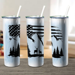 Mountain Deer Campingdeer Flag Skinny Tumbler