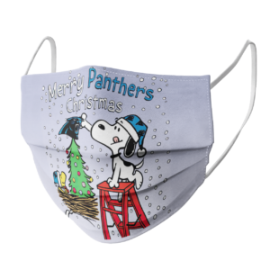 Snoopy and Woodstock Merry Carolina Panthers Christmas face mask