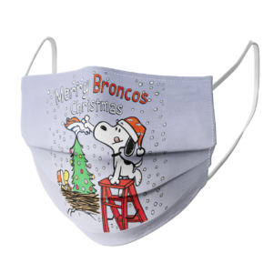 Snoopy and Woodstock Merry Denver Broncos Christmas face mask