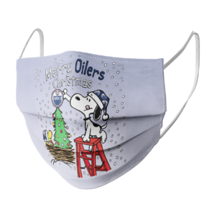 Snoopy and Woodstock Merry Edmonton Oilers Christmas face mask