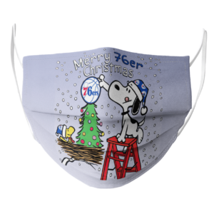 Snoopy and Woodstock Merry Philadelphia 76er Christmas face mask