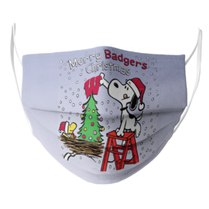 Snoopy and Woodstock Merry Wisconsin Badgers Christmas face mask