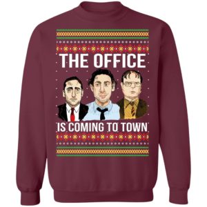 The Offfce Is Coming To Town Michael Scott Jim Halpert Dwight Schrute Ugly Christmas Sweater