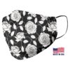 Black Rose Pattern White Face Mask