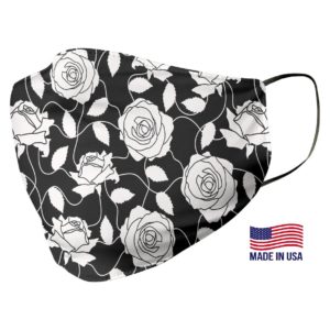 Black White Flower Rose Pattern Face Mask