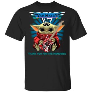 Baby Yoda Hug Guitar Eddie Van Halen Thank You For The Memories Signature Shirt