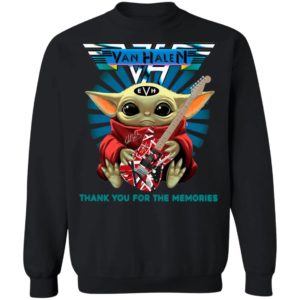Baby Yoda Hug Guitar Eddie Van Halen Thank You For The Memories Signature Shirt